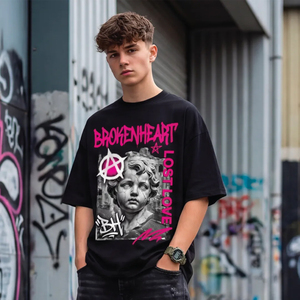 T-shirt blanc pour homme imprimé Broken Heart Lost Love, manches courtes, col rond, style streetwear, coupe classique, jersey en coton - Product Image 6