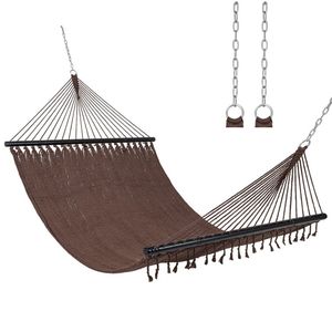 Hamaca Doble de Poliéster para 2 Personas, Estilo Caribeño, Capacidad de Peso de 600 lb, Barras Separadoras de Hierro para Patio y Jardín, Color Marrón, Hoteles - Product Image 1