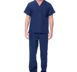 Conjunto de uniforme médico para mujer, azul marino, cuello en V, manga corta, algodón y poliéster, pantalones casuales para hospital, uniformes médicos de trabajo. - Product Image 4