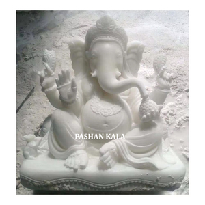 Sculpture de Lord Ganesh Ji en marbre blanc, position assise, pour le culte au temple, surface finement travaillée, pour la maison et comme cadeau de mariage. - Product Image 1