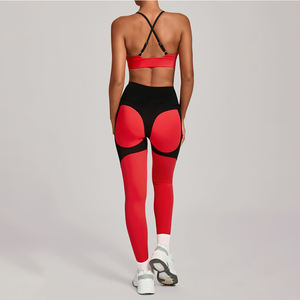 Ensembles de sport pour femmes : Legging contrastant à taille croisée et devant en V, tenues d'entraînement, de gym, de fitness et de yoga - Product Image 2