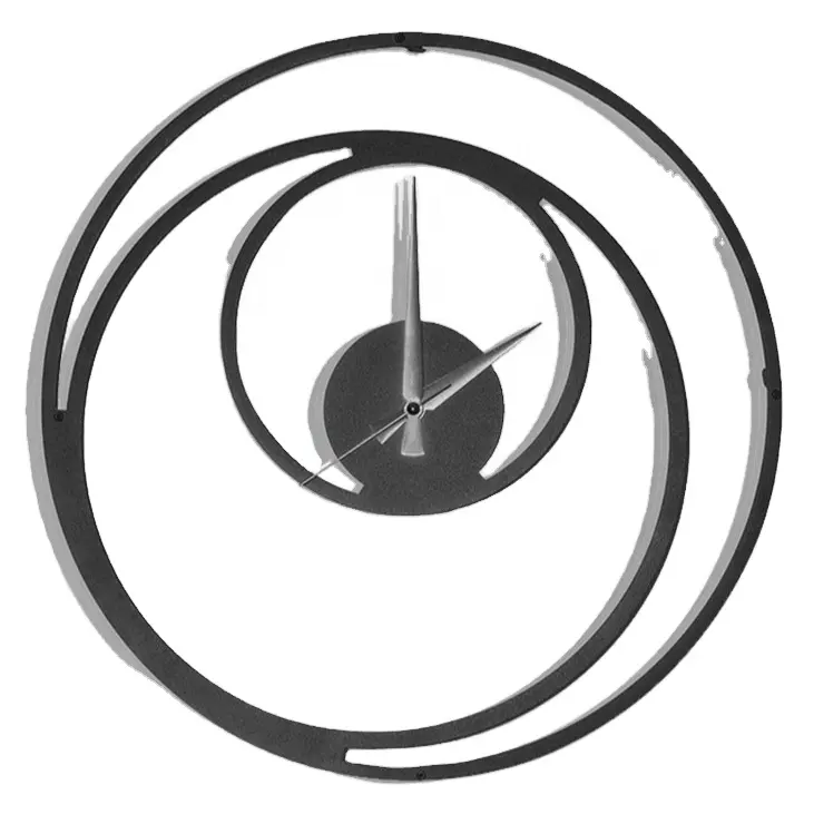 Three Ring Wooden Wall Clock Round Shape Black Color Large Silver Needles Hot Sale Wholesale Modern Black Creative Art Home