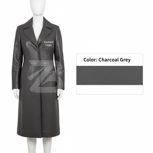 Women Genuine Leather Longline Coat Custom Logo OEM ODM Wholesale Minimal Single Breasted Knee Length Outerwear - Product Image 5