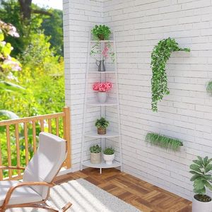 WTZ 70-Inch Tall <b>Rustic</b> Bamboo Bookcase 5-Tier Industrial Corner Ladder <b>Shelf</b> Small Bookshelf with Corner <b>Shelf</b> - Product Image 3