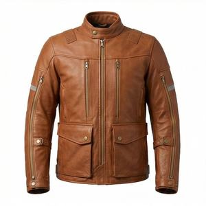 แจ็คเก็ตหนังแท้สำหรับขี่มอเตอร์ไซค์คุณภาพดีที่สุดสำหรับผู้ชาย รุ่นใหม่ล่าสุดสำหรับฤดูหนาว พร้อมแผ่นป้องกันที่ถอดออกได้ สามารถสั่งทำได้ - Product Image 1