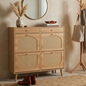 Scarpiera in Rattan Colore Legno Naturale con 2 Cassetti e 4 Scomparti Ribaltabili 105x24x110cm, Realizzata in Truciolato - Product Image 6