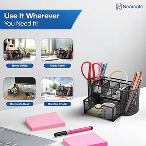 Desktop Organizer with Drawer Metal Storage <b>Bin</b> for Office Supplies <b>Large</b> Capacity Rectangle Shape Tabletop Use - Product Image 6