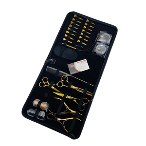 Wholesale Custom Logo Gold Stainless Steel Hair Extension <b>Tools</b> Kit Nano Ring Pliers <b>Threads</b> & Barber Hair Cutting Scissors Set - Product Image 1