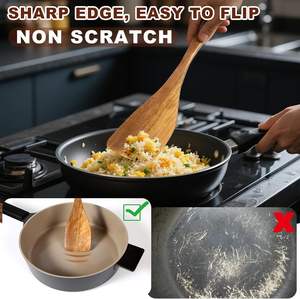 Juego de utensilios de cocina de madera de acacia natural para sartenes antiadherentes, espátula para voltear y wok, cucharas de madera y espátula para servir. - Product Image 3