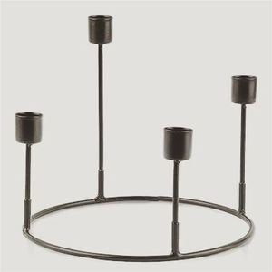 Modern <b>Black</b> Metal <b>Candelabra</b> 4-Arm Pillar Candle Holder Round Table Centerpiece Stand for Wedding Home Decor Hospitality Supply - Product Image 1
