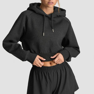 Sudadera con capucha corta de forro polar para mujer, con cremallera completa, manga larga, cordón ajustable, nueva colección, color algodón - Product Image 6