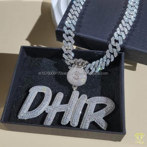 Luxury Moissanite Diamond "DHIR "Name Pendant Necklace Silver Hip Hop Jewelry Wholesale Supply - Product Image 3