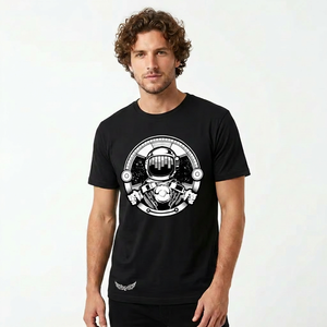 T-shirt à manches courtes noir pour homme avec imprimé astronaute, col rond décontracté, coupe régulière, jersey en coton respirant - Product Image 6