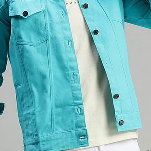 High Street <b>Men's</b> Casual Coated Front Breathable Embroidered Vintage Bomber Jeans <b>Jacket</b> <b>Denim</b> with Single Button Closure - Product Image 2