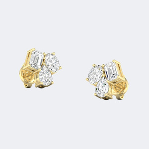 0.90CTW Lab Grown Diamond Oval & Pear Shape Prong Three Stone Multi <b>Stud</b> Earrings 18K Gold IGI Certified Women's - Product Image 4