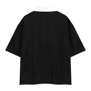Pink Short Sleeve Shirt Collar Loose Fit Unisex Solid Color Polyester Top All Seasons Apparel - Product Image 5