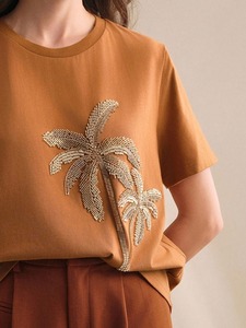 H Letter <b>Sequin</b> <b>T</b>-<b>shirt</b> with Blue and Orange Dual Color Star Pattern Short Sleeved <b>Sequin</b> <b>T</b>-<b>shirt</b> - Product Image 3