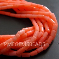 Cuentas de Tubo Cilíndricas de Piedra Coral Rosa Sueltas, Certificadas por Terceros, para Fabricación de Joyería PMEGEMSBEADS, 10 Hilos de 16 Pulgadas, 4x2MM, Orificio de 0.35MM