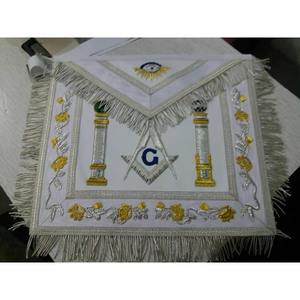 Meilleur tablier maçonnique artisanal pour maîtres maçons, en cuir et coton, couleur personnalisée, col d'officier, ruban moiré de haute qualité - Product Image 2