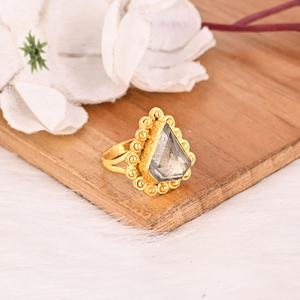 Stylish Pyrite & <b>Crystal</b> Doublet Gemstone <b>Ring</b> Handmade Fashion Jewelry for Women - Product Image 2