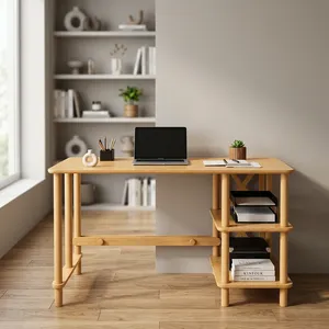 Bureau d'écriture moderne en bois massif, poste de travail minimaliste en bois pour la maison, table d'ordinateur contemporaine, bureau d'étude haut de gamme - Product Image 2