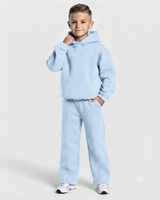 Ensemble de survêtement pour garçons, bleu ciel, coupe oversize, avec sweat à capuche en molleton de coton et pantalon de survêtement à jambes larges, personnalisable (Contrastline), Fabricant OEM & ODM