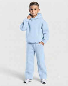 Ensemble de survêtement pour garçons, bleu ciel, coupe oversize, avec sweat à capuche en molleton de coton et pantalon de survêtement à jambes larges, personnalisable (Contrastline), Fabricant OEM & ODM - Product Image 1