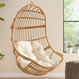 Half moon rattan hanging chairs outdoor courtyard <b>patio</b> furniture wooden bird nest <b>swing</b> chair - Product Image 6