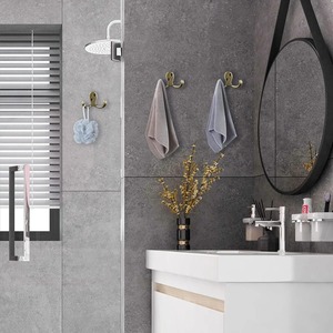 Minimalist Gold Metal Wall <b>Hooks</b> Set 3-Pack Self-Adhesive Waterproof <b>For</b> Bathroom <b>Towel</b> Storage - Product Image 5
