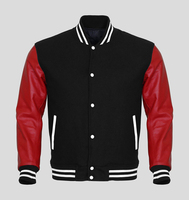 Vestes de sport noires pour hommes avec manches en cuir et rayures blanches, style décontracté pour l'automne