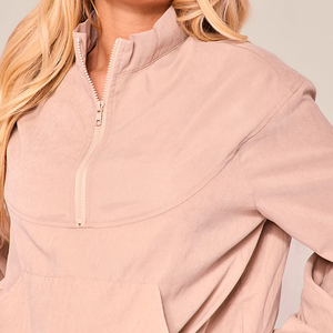 Casual Two Piece Outfits Set Quarter Zip Windbreaker Jacket With Shorts Solid Color Loose Fit Nylon Material Spring Wear - Product Image 6