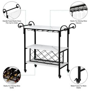 HODELY Portabottiglie in Ferro e Legno Movibile a Due Livelli con Doppio Bracciolo, Pannello Densificato Spesso 1,5 mm Effetto Marmo per il Trasporto del Vino - Product Image 5