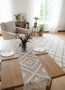 Modern Handmade Designer 14X78 inches White Macrame Cotton <b>Table</b> <b>Runners</b> Boho Style Modern Knotted Design <b>Runner</b> for Home Decor - Product Image 4
