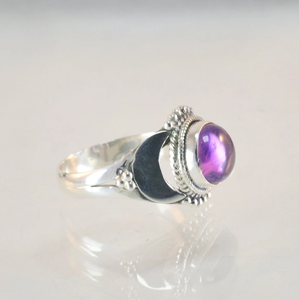 Half <b>Moon</b> Purple Amethyst <b>Ring</b> Crescent <b>Moon</b> Gemstone <b>Ring</b> Handmade Boho Celestial Jewelry Natural Amethyst <b>Ring</b> Statement <b>Ring</b> - Product Image 4