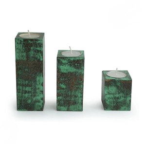 Juego de 3 Portavelas de Madera de Primera Calidad en Color Verde, Hechos a Mano, para Velas de Té, al Mejor Precio - Product Image 5