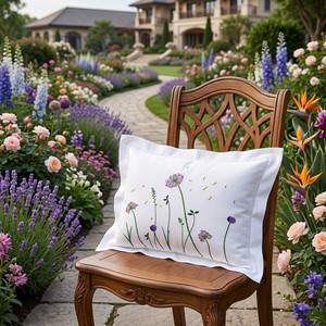 Elegant Wildflower Embroidered Throw <b>Pillow</b> - Purple Botanical Floral Motif Rectangle Cushion Cover for Luxury Sofa <b>Decor</b> - Product Image 4