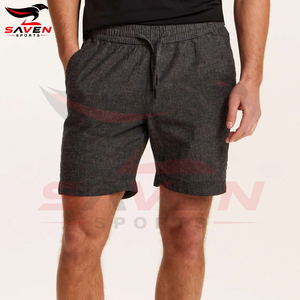 Shorts en coton décontractés pour hommes, imprimés sur mesure, respirants, pour la plage, vente en gros, gris foncé, avec cordon de serrage et poches - Product Image 3