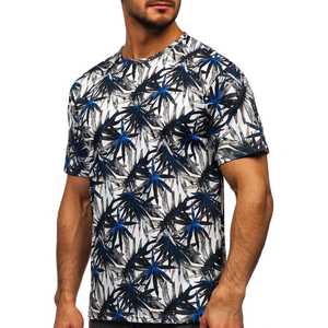 Camiseta de Manga Corta con Cuello Redondo para Hombre, con Estampado de Palmeras Azules, Corte Regular, Informal, Transpirable, 100% Poliéster, Estampado Digital - Product Image 1