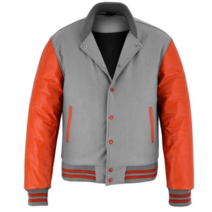 Chaqueta Varsity Original OEM para Hombre, Elegante, Gris y Naranja, con Mangas de Cuero, Chaqueta Varsity al por Mayor, Chaquetas Varsity Térmicas de Invierno - Product Image 2