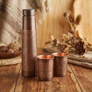 Tapered Copper Water <b>Bottle</b> Vintage Bronze Finish Ornate Engraved Metal Drink <b>Flask</b> Leakproof Reusable Hydration <b>Bottle</b> - Product Image 3