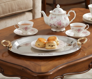 Artisanal Oval <b>Serving</b> <b>Tray</b> With <b>Gold</b> Ring Handles Polished Metal Finish For Residential Use Wedding Events Restaurant And Gifts - Product Image 4