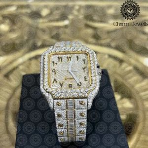 Montre de luxe pour homme Charm_Jewells en acier inoxydable, boîtier rectangulaire, mouvement à quartz analogique, accents de diamants, fermoir pliant - Product Image 3