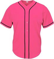 Maillot de baseball unisexe noir avec bordure rouge, manches courtes, respirant, imprimé, en polyester mesh anti-humidité, fermeture boutonnée