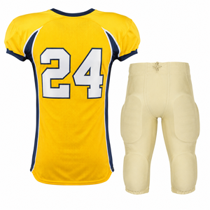 Ensemble d'uniformes de football américain respirants personnalisés, marque personnalisée, jaune marine, 24 polyester, unisexe, vêtements de sport pour adultes - Product Image 3