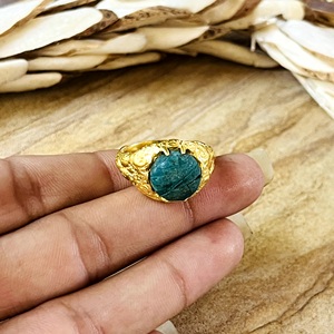 Hot Selling Boho Textured <b>Statement</b> <b>Ring</b> Brass <b>Rings</b> Women 18k Gold Plated Vintage Malachite Ethnic Jewelry Wholesale/OEM/ODM - Product Image 2