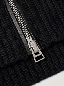 Suéter de Lana Negro Acanalado con Cremallera para Hombre, Cuello Alto, Casual, de Invierno, Tejido, Ajuste Regular, Color Sólido, ODM, Antiarrugas - Product Image 5