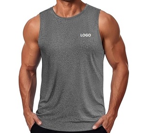Camiseta sin Mangas Azul para Hombre, Cuello Redondo, Secado Rápido, Color Sólido, Ropa Deportiva Informal, Logotipo Personalizado con Impresión Frontal - Product Image 6