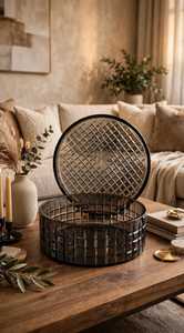 Bol en verre rond bohème avec grille, couvercle de drainage écologique pour servir les aliments et décorer les tables extérieures - Product Image 3