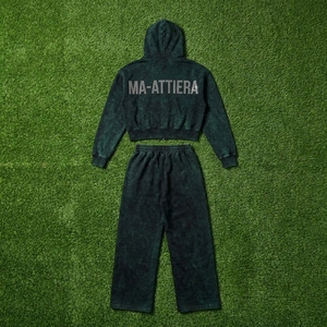 Conjunto de Sudadera con Capucha y Pantalones Jogger para Mujer, Personalizado, Lavado Ácido, Negro, con Cierre, de Algodón y Felpa, Ropa Deportiva Urbana, Venta al Por Mayor OEM - Product Image 6