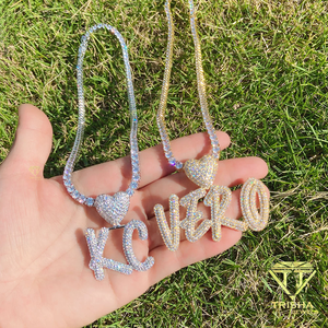 Luxury Iced Out Custom <b>Name</b> Pendant Necklace Sweetheart Heart Design Rhinestone Personalized Hip Hop Jewelry Fashion Cuban <b>Chain</b> - Product Image 2